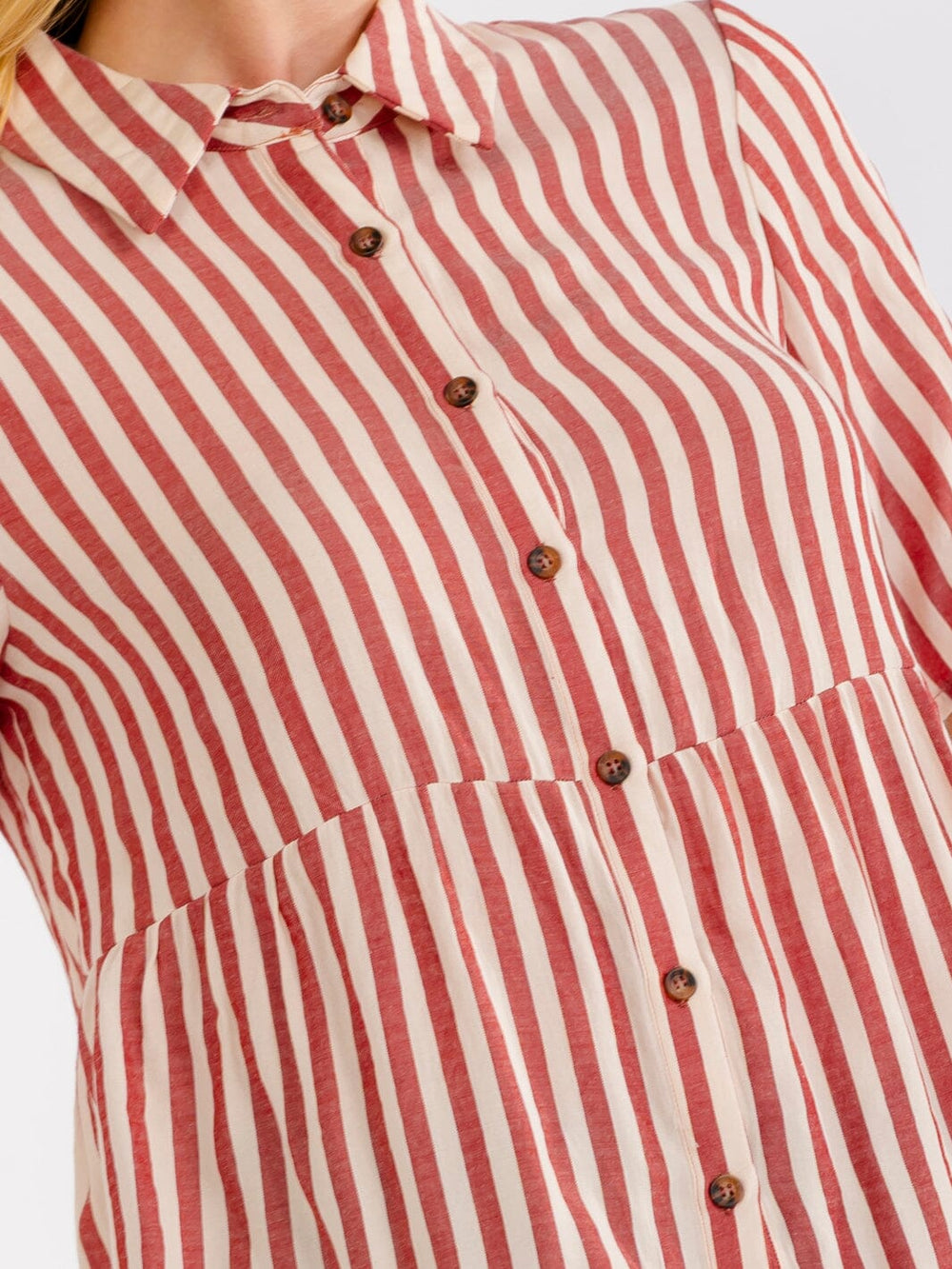 WOMEN'S SHORT SLEEVE BUTTON UP COLORBLOCK STRIPES BLOUSE
