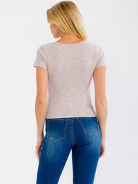 WOMEN'S SHORT SLEEVE BUTTON UP SOLID BASIC TOP