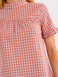 WOMEN'S SHORT RUFFLE SLEEVE PLAID TOP