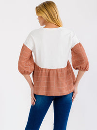WOMEN'S 3/4 SLEEVE LOOSE FIT COLORBLOCK BLOUSE