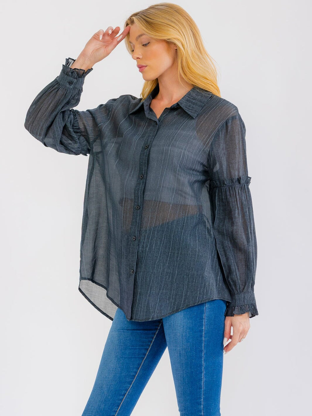 WOMEN'S LONG SLEEVE BUTTON UP OVERSIZED SHIRT