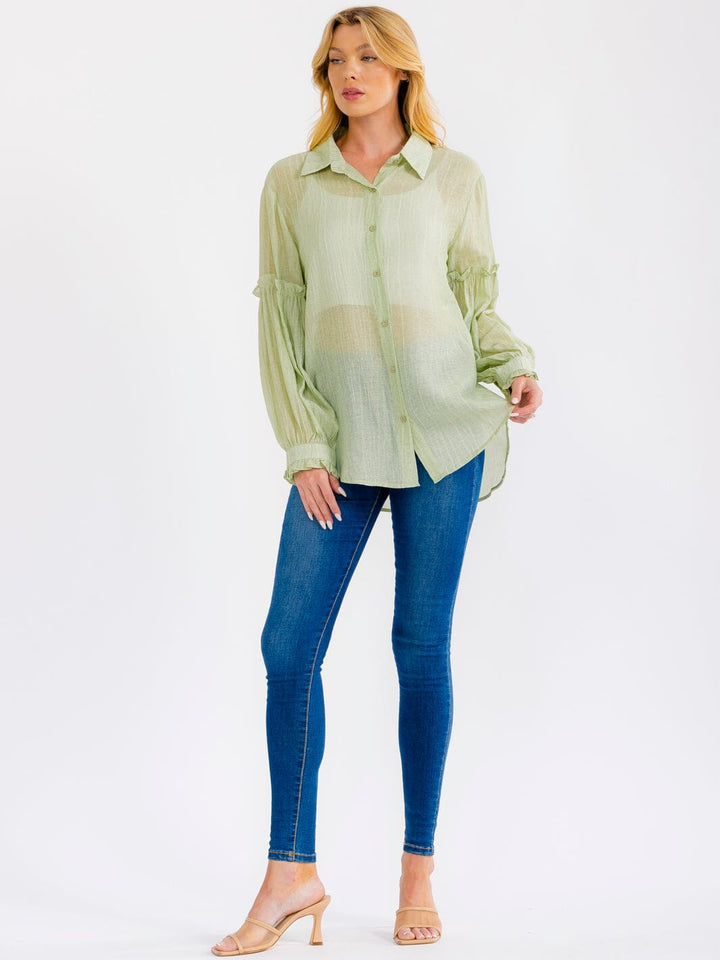 WOMEN'S LONG SLEEVE BUTTON UP OVERSIZED SHIRT