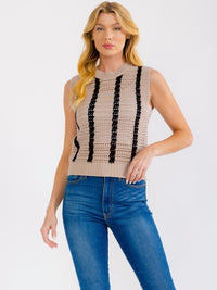 WOMEN'S SLEEVELESS COLORBLOCK STRIPES CROCHET TANK TOP