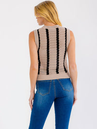 WOMEN'S SLEEVELESS COLORBLOCK STRIPES CROCHET TANK TOP
