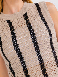 WOMEN'S SLEEVELESS COLORBLOCK STRIPES CROCHET TANK TOP