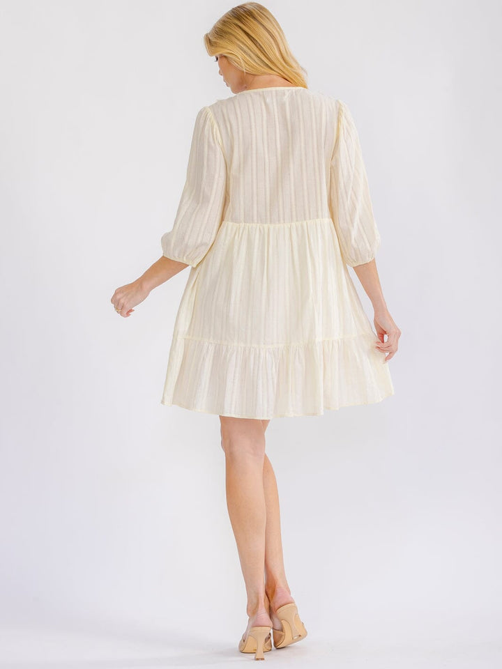 WOMEN'S 3/4 V-NECK SEQUINS CROCHET FLOWERS MINI DRESS