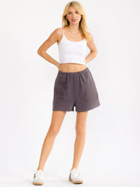 WOMEN'S ELASTIC WAIST FRONT POCKETS SHORTS