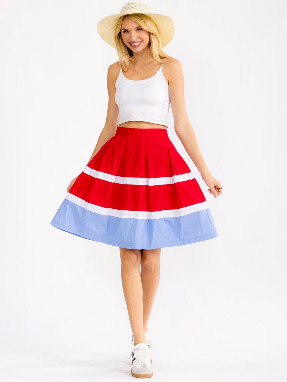WOMEN'S ZIPPER CLOSURE PLEATED COLORBLOCK FIT & FLARE SKIRT
