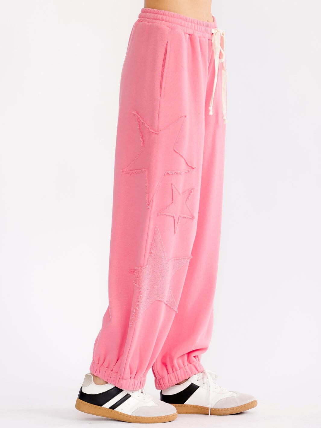 WOMEN'S ELASTIC WAIST FRONT POCKETS STARS PRINT JOGGER PANTS