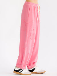 WOMEN'S ELASTIC WAIST FRONT POCKETS STARS PRINT JOGGER PANTS
