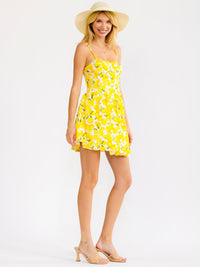 WOMEN'S SLEEVELESS FRONT POCKETS FIT & FLARE LEMON PRINT MINI DRESS