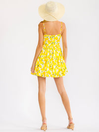WOMEN'S SLEEVELESS FRONT POCKETS FIT & FLARE LEMON PRINT MINI DRESS