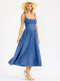 WOMEN'S SLEEVELESS SQUARE NECK SMOCK FRONT POCKETS MAXI DRESS