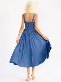 WOMEN'S SLEEVELESS SQUARE NECK SMOCK FRONT POCKETS MAXI DRESS