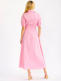 WOMEN'S SHORT SLEEVE BUTTON UP SELF TIE MAXI DRESS