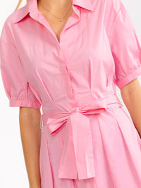 WOMEN'S SHORT SLEEVE BUTTON UP SELF TIE MAXI DRESS