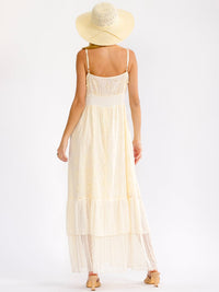 WOMEN'S SLEEVELESS SURPLICE TIERED CROCHET EYELET FLOWERS MAXI DRESS