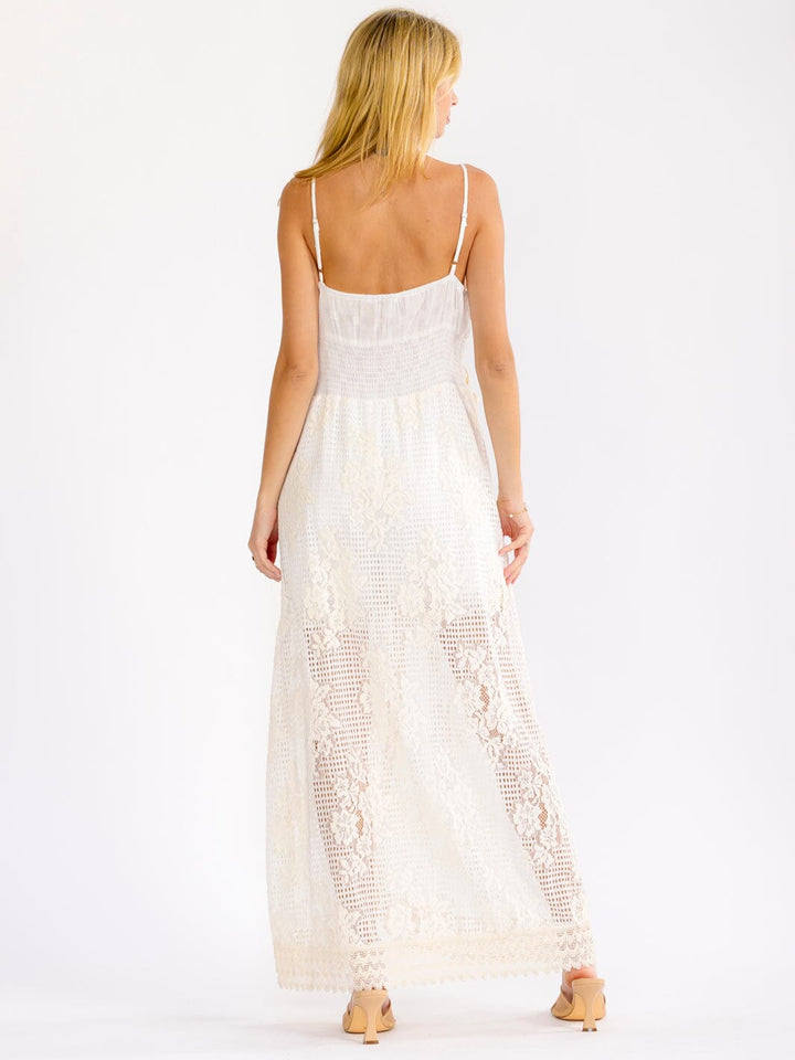 WOMEN'S SLEEVELESS V-NECK CROCHET LACE ROMPER MAXI DRESS