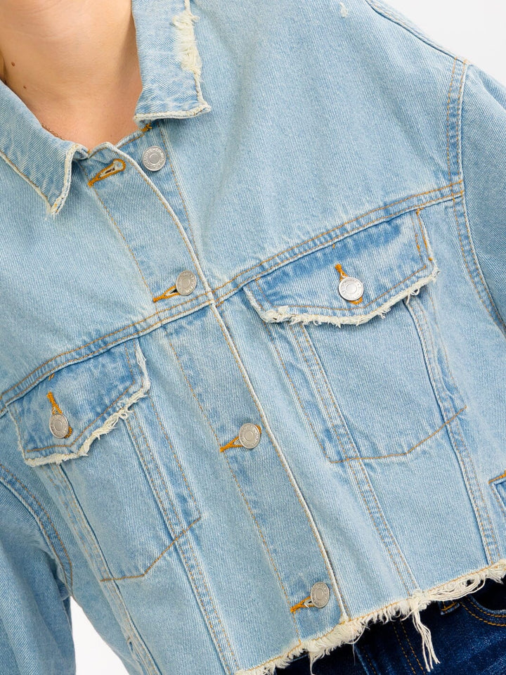 WOMEN'S SHORT SLEEVE BUTTON UP FRONT POCKETS DENIM TOP