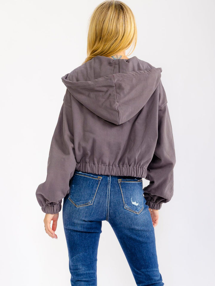 WOMEN'S LONG SLEEVE ZIP UP HOODED FRONT POCKETS JACKET