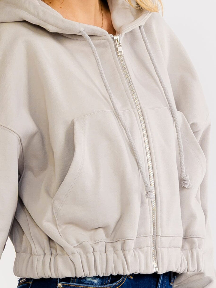 WOMEN'S LONG SLEEVE ZIP UP HOODED FRONT POCKETS JACKET