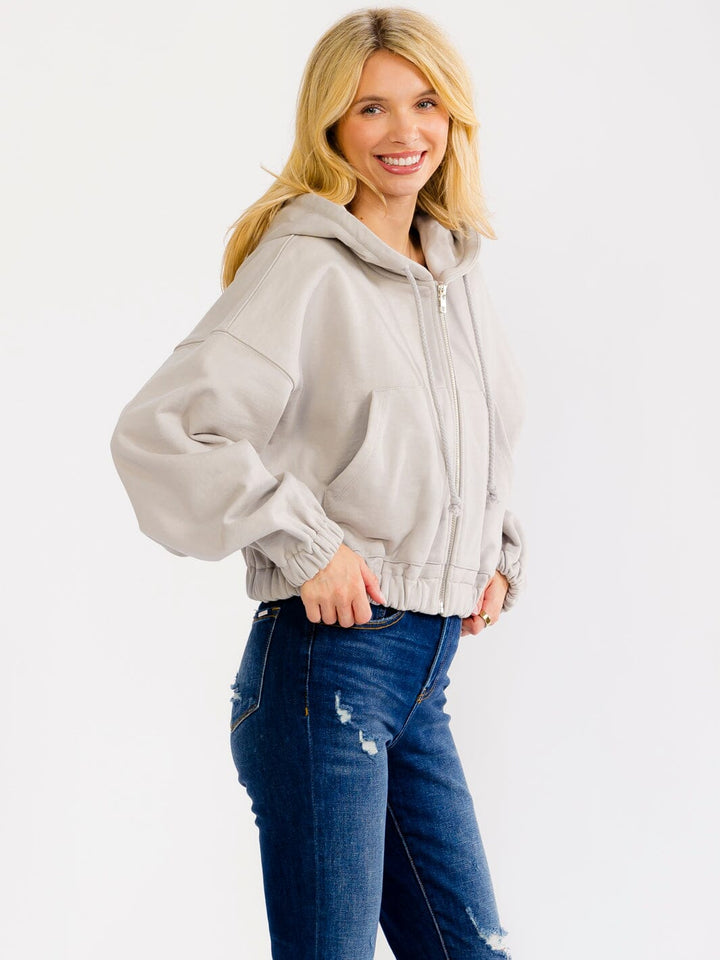 WOMEN'S LONG SLEEVE ZIP UP HOODED FRONT POCKETS JACKET
