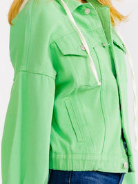 WOMEN'S LONG SLEEVE BUTTON UP POCKETS REMOVABLE HOODIE DENIM JACKET