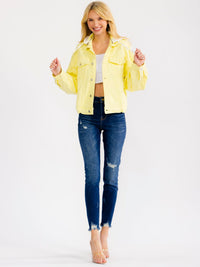 WOMEN'S LONG SLEEVE BUTTON UP POCKETS REMOVABLE HOODIE DENIM JACKET