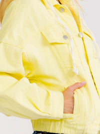 WOMEN'S LONG SLEEVE BUTTON UP POCKETS REMOVABLE HOODIE DENIM JACKET