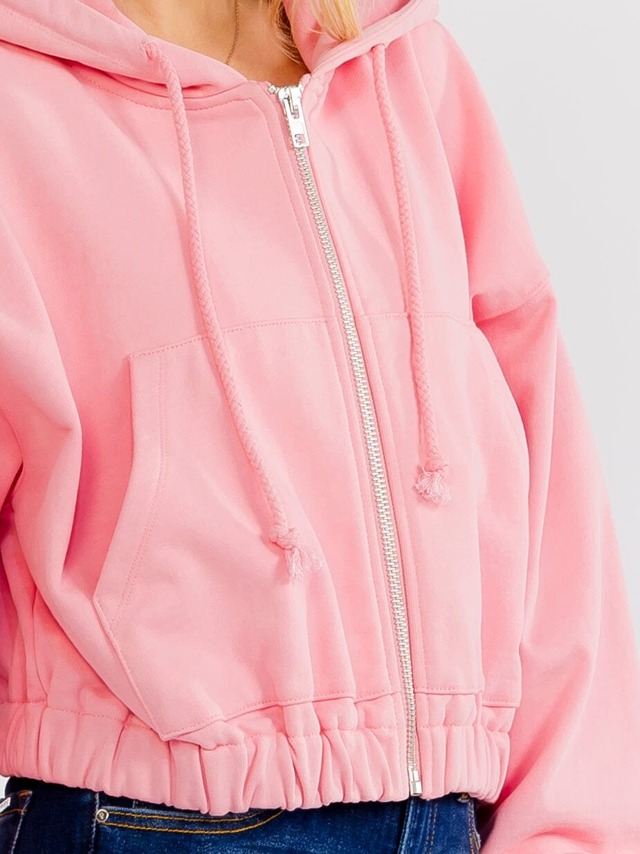 WOMEN'S LONG SLEEVE ZIP UP HOODED FRONT POCKETS JACKET