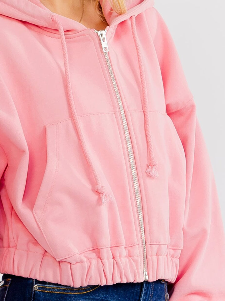 WOMEN'S LONG SLEEVE ZIP UP HOODED FRONT POCKETS JACKET