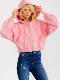 WOMEN'S LONG SLEEVE ZIP UP HOODED FRONT POCKETS JACKET