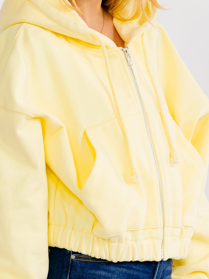 WOMEN'S LONG SLEEVE ZIP UP HOODED FRONT POCKETS JACKET