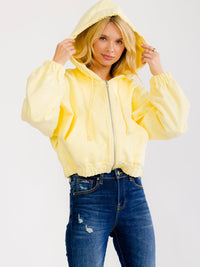 WOMEN'S LONG SLEEVE ZIP UP HOODED FRONT POCKETS JACKET