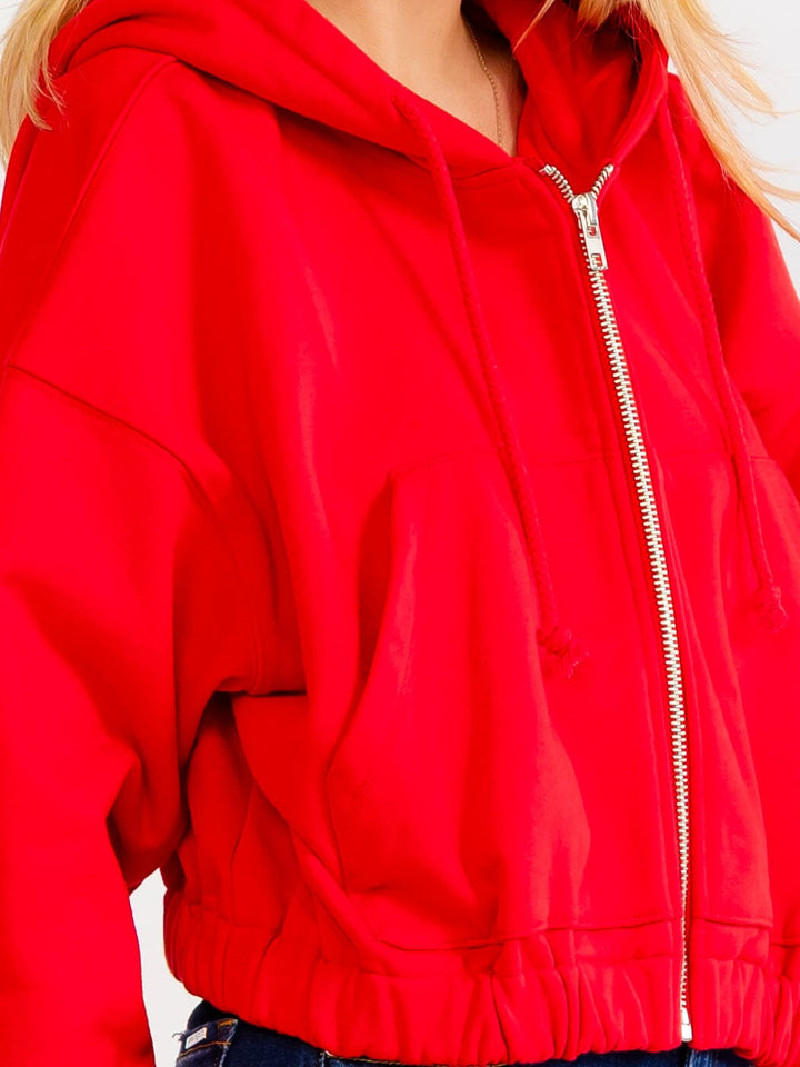 WOMEN'S LONG SLEEVE ZIP UP HOODED FRONT POCKETS JACKET