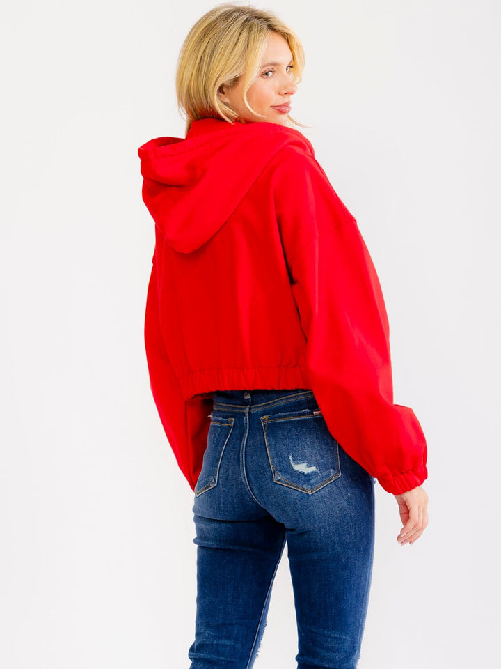 WOMEN'S LONG SLEEVE ZIP UP HOODED FRONT POCKETS JACKET