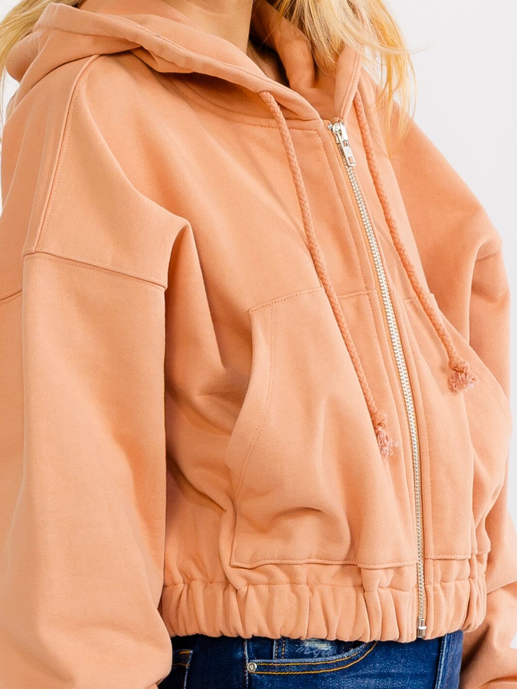 WOMEN'S LONG SLEEVE ZIP UP HOODED FRONT POCKETS JACKET