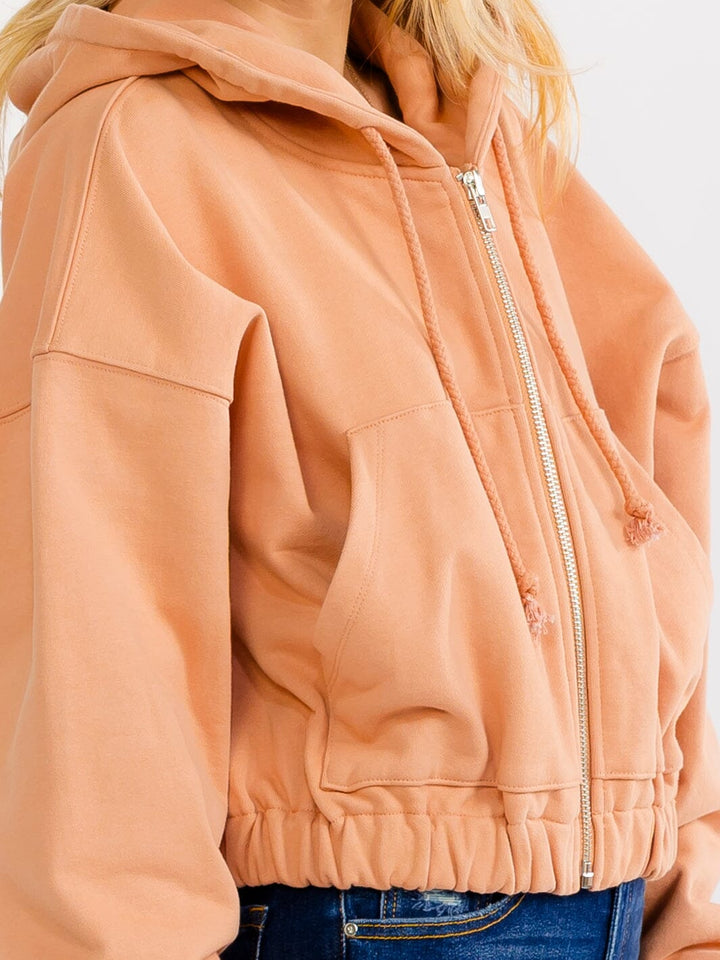 WOMEN'S LONG SLEEVE ZIP UP HOODED FRONT POCKETS JACKET