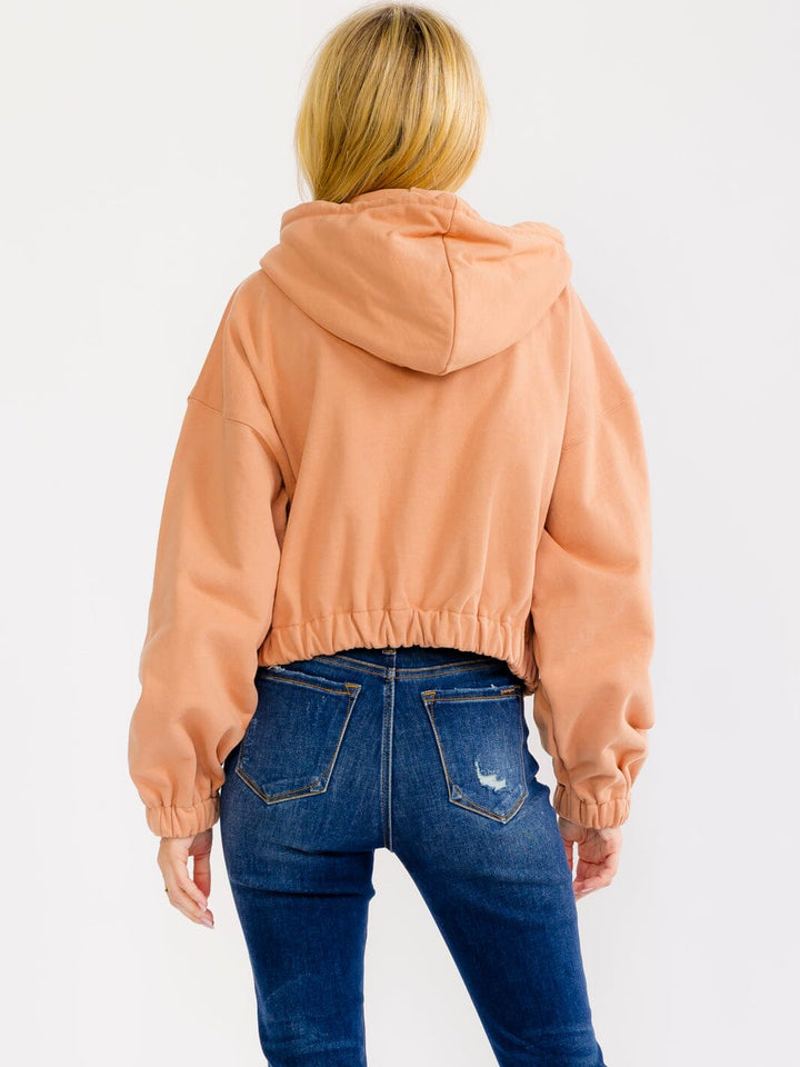 WOMEN'S LONG SLEEVE ZIP UP HOODED FRONT POCKETS JACKET