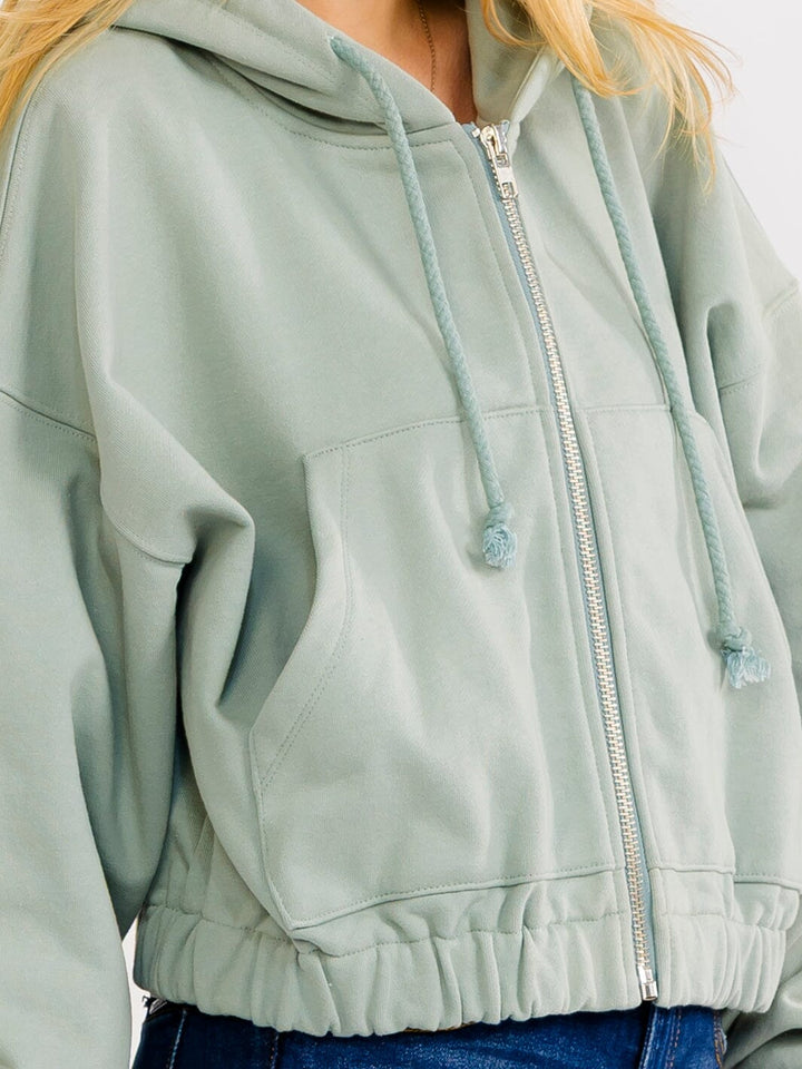 WOMEN'S LONG SLEEVE ZIP UP HOODED FRONT POCKETS JACKET