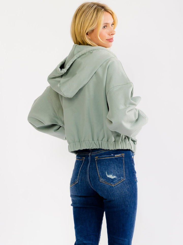 WOMEN'S LONG SLEEVE ZIP UP HOODED FRONT POCKETS JACKET