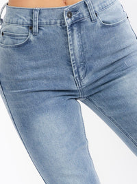 WOMEN'S BUTTON CLOSURE POCKETS STRAIGHT LEG DENIM STRETCH PANTS
