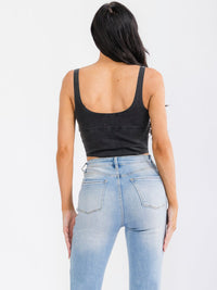 WOMEN'S SLEEVELESS SQUARE NECK WASHED DENIM BODYSUIT