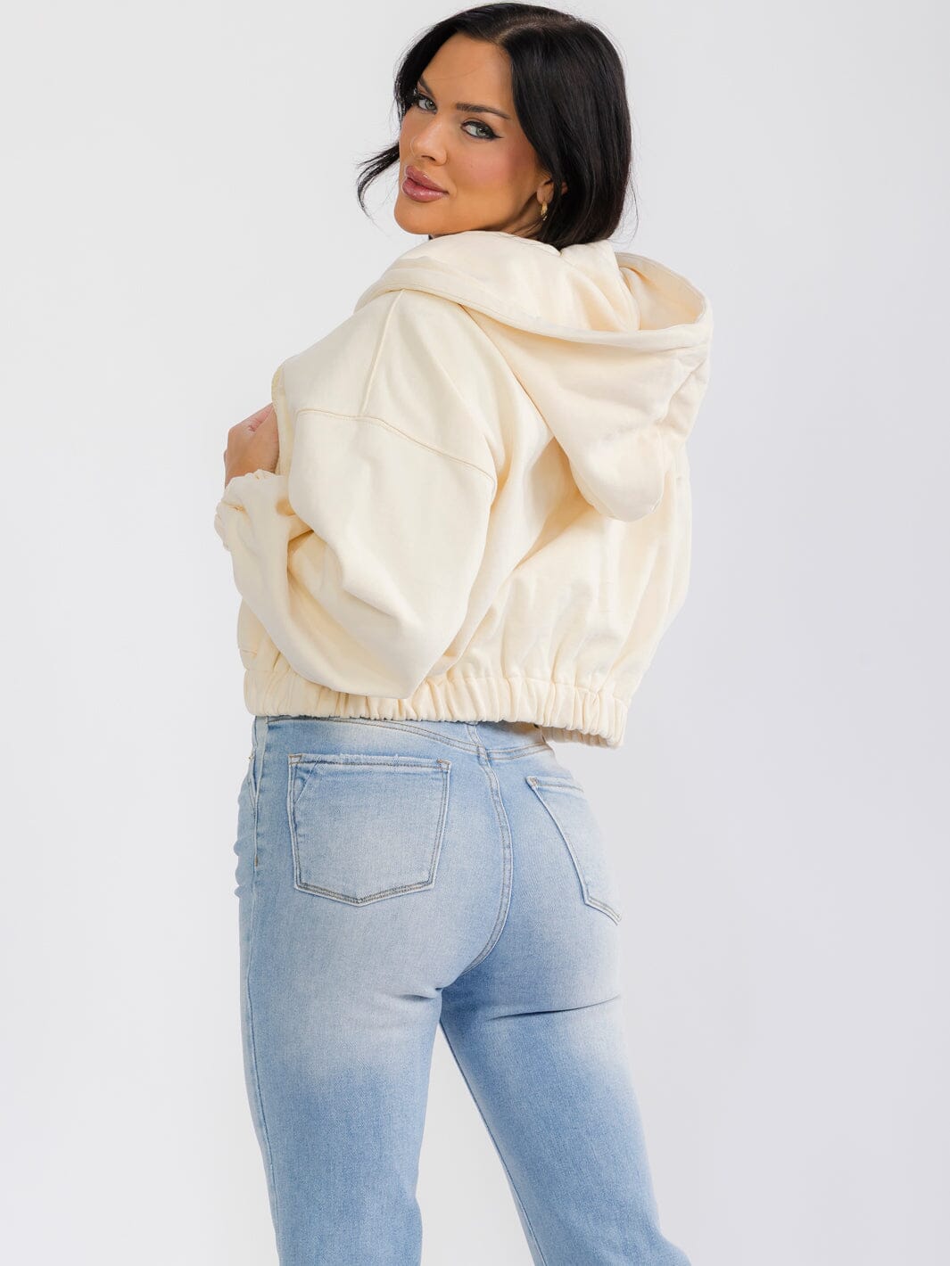 WOMEN'S LONG SLEEVE ZIP UP HOODED FRONT POCKETS JACKET
