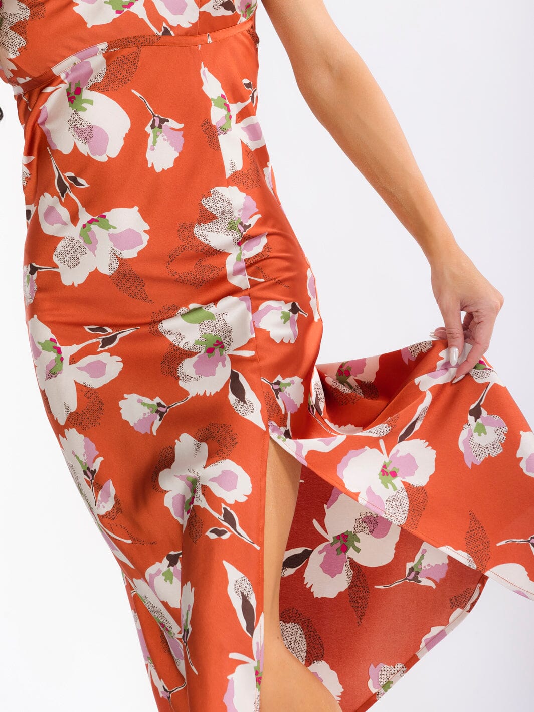 WOMEN'S SLEEVELESS V-NECK FRONT SLIT FLORAL MIDI DRESS