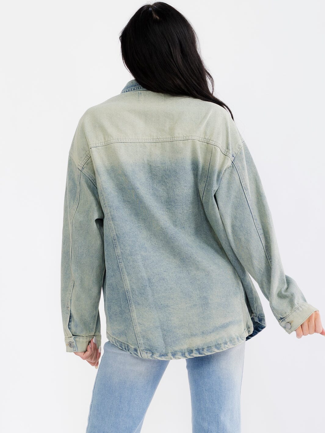 WOMEN'S LONG SLEEVE BUTTON UP POCKETS DENIM WASHED JACKET