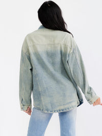 WOMEN'S LONG SLEEVE BUTTON UP POCKETS DENIM WASHED JACKET