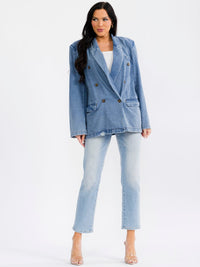 WOMEN'S LONG SLEEVE BUTTON UP POCKETS DENIM DISTRESS BLAZER