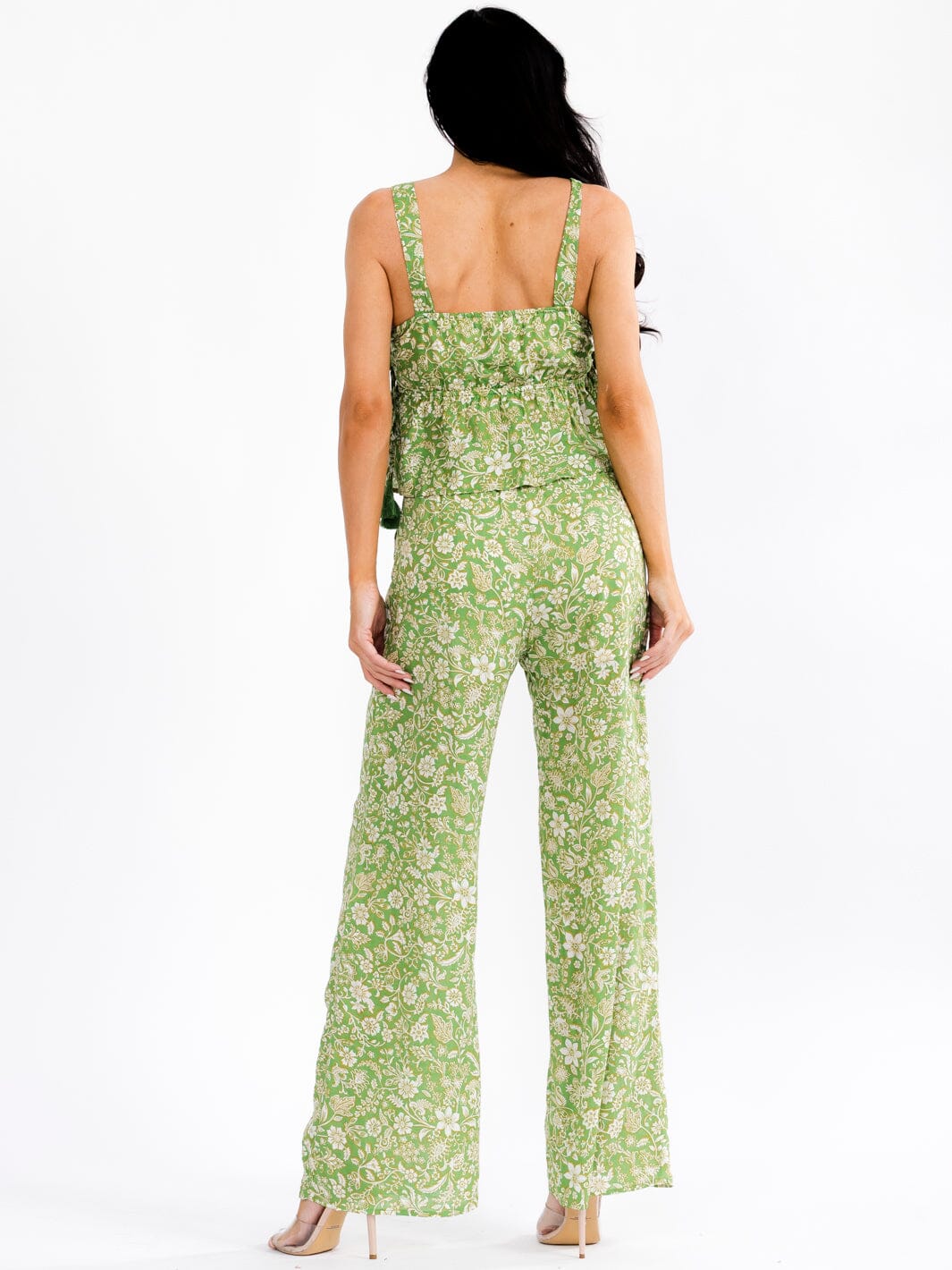 WOMEN'S SLEEVELESS V-NECK TOP & ELASTIC WAIST PANTS FLORAL 2PC. SET