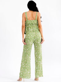 WOMEN'S SLEEVELESS V-NECK TOP & ELASTIC WAIST PANTS FLORAL 2PC. SET